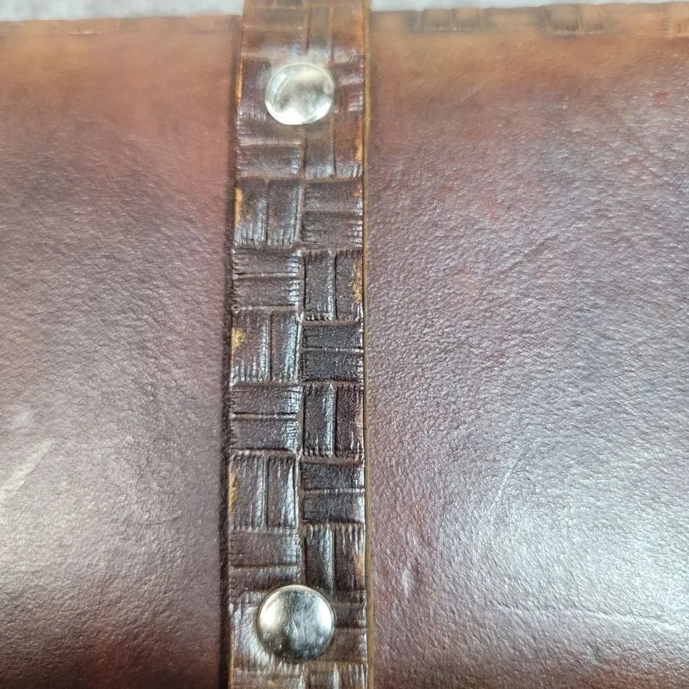 Vtg 80's Cowboy  Holder Pouch Brown Leather Handmade Buckle Western Wallet